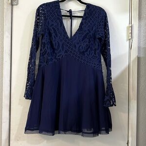 Tularosa Revolve Skylar Lace V Neck Mini Dress Blue Small